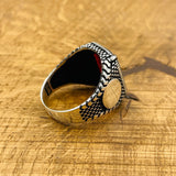 Men's Red Zircon Stone Silver Ring