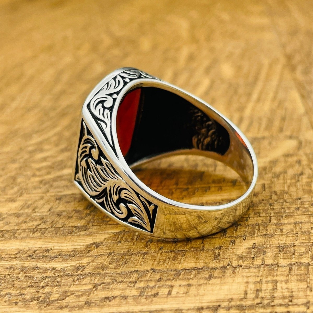 Men's Red Zircon Stone Silver Ring - TryAladdin