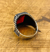 Men's Red Zircon Stone Silver Ring