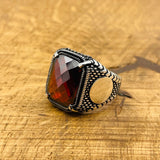 Men's Red Zircon Stone Silver Ring