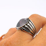 Men's Red Zircon Stone Silver Ring