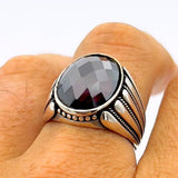 Men's Red Zircon Stone Silver Ring