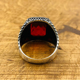 Men's Red Zircon Stone Silver Ring