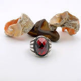 Men's Red Zircon Stone Silver Ring