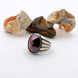 Men's Red Zircon Stone Silver Ring