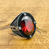 Men's Ruby Compass Silver Ring