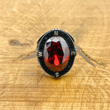 Men's Ruby Compass Silver Ring