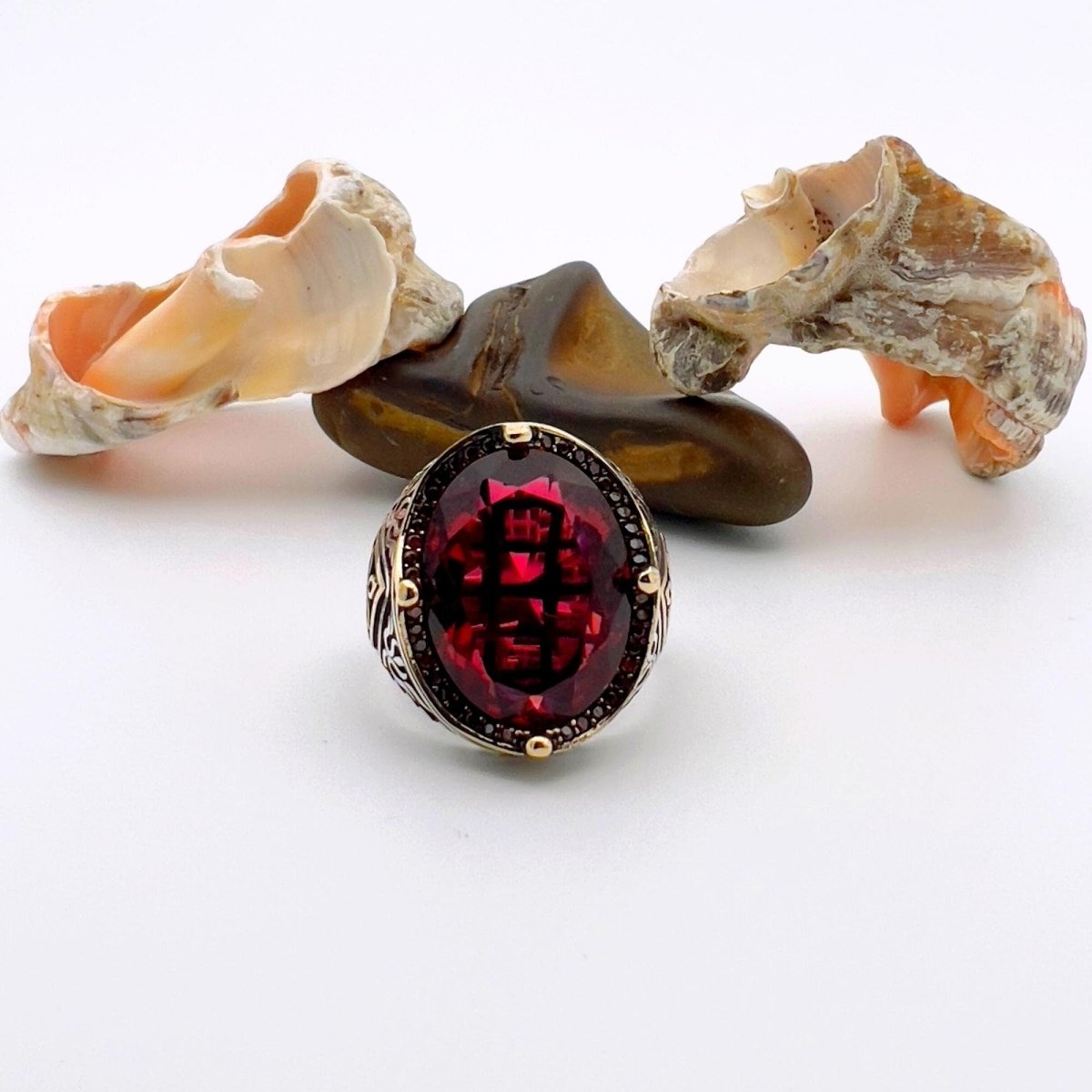 Men's Ruby Oval Stone Silver Ring