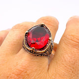 Men's Ruby Oval Stone Silver Ring