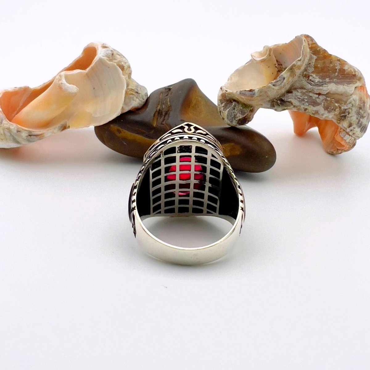 Men's Ruby Oval Stone Silver Ring