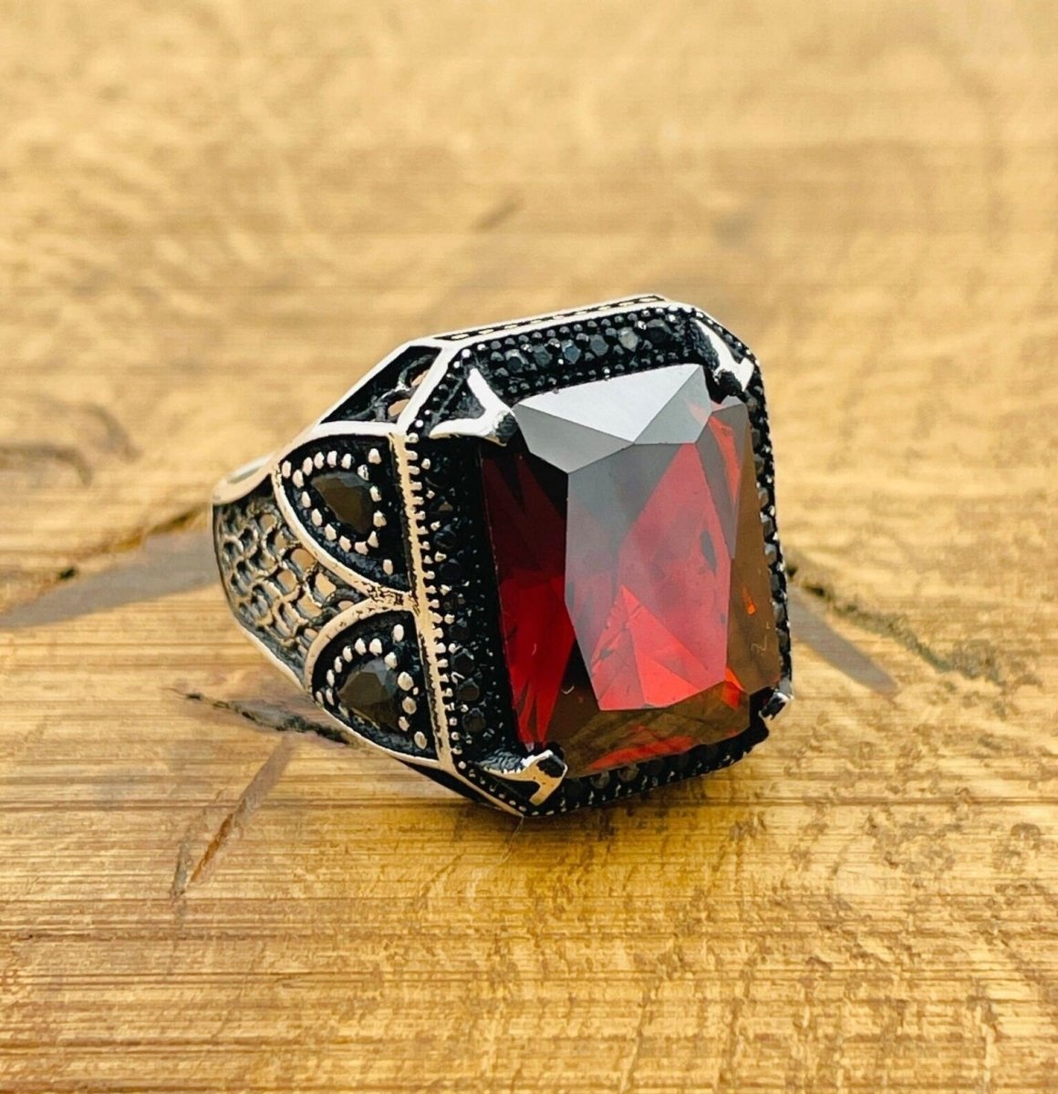 Men's Ruby Silver Ring