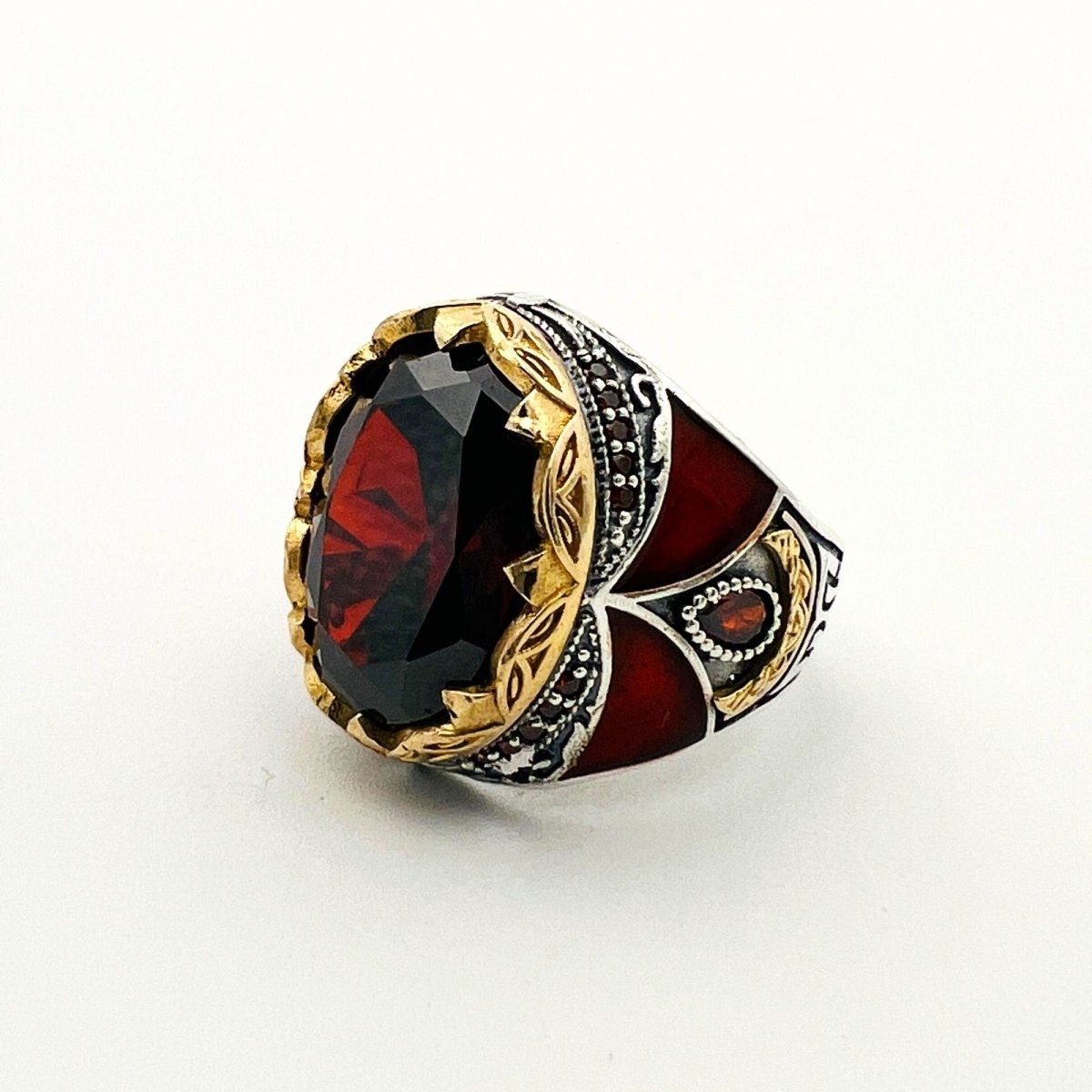 Men's Ruby Stone Silver Ring - TryAladdin