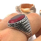 Men's Ruby Stone Silver Ring