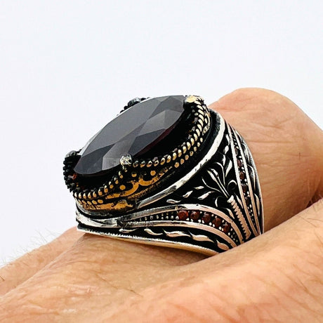 Men's Ruby Stone Silver Ring