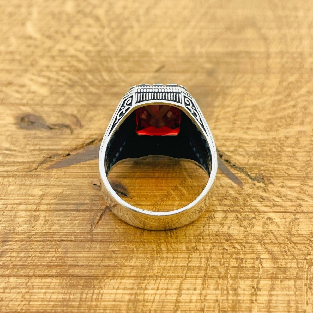 Men's Ruby Stone Silver Ring - TryAladdin