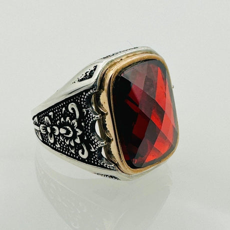 Men's Ruby Stone Silver Ring