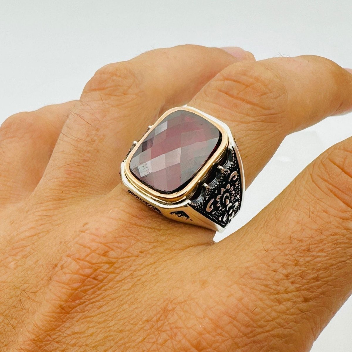 Men's Ruby Stone Silver Ring