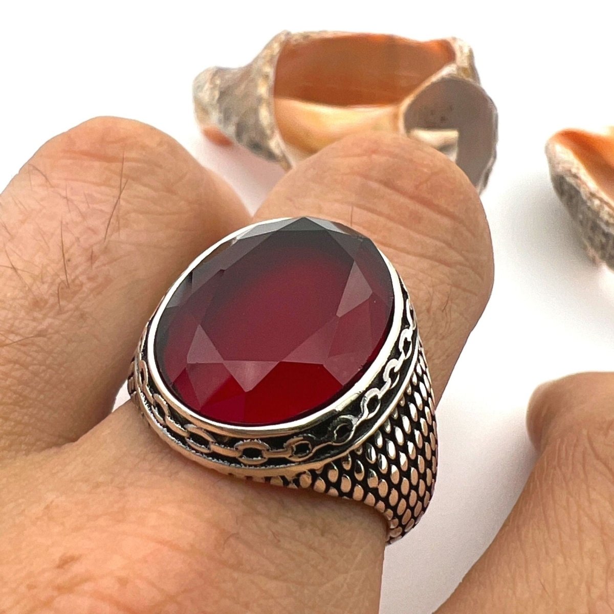 Men's Ruby Stone Silver Ring