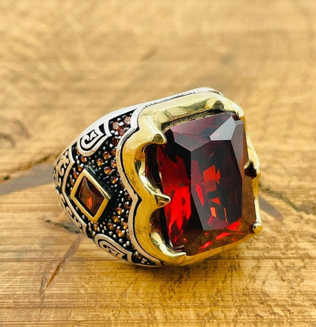 Men's Ruby Stone Silver Ring