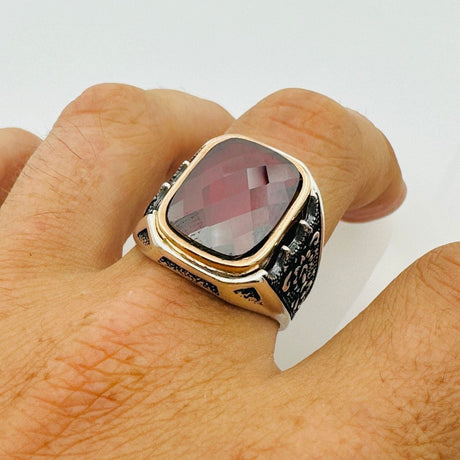 Men's Ruby Stone Silver Ring