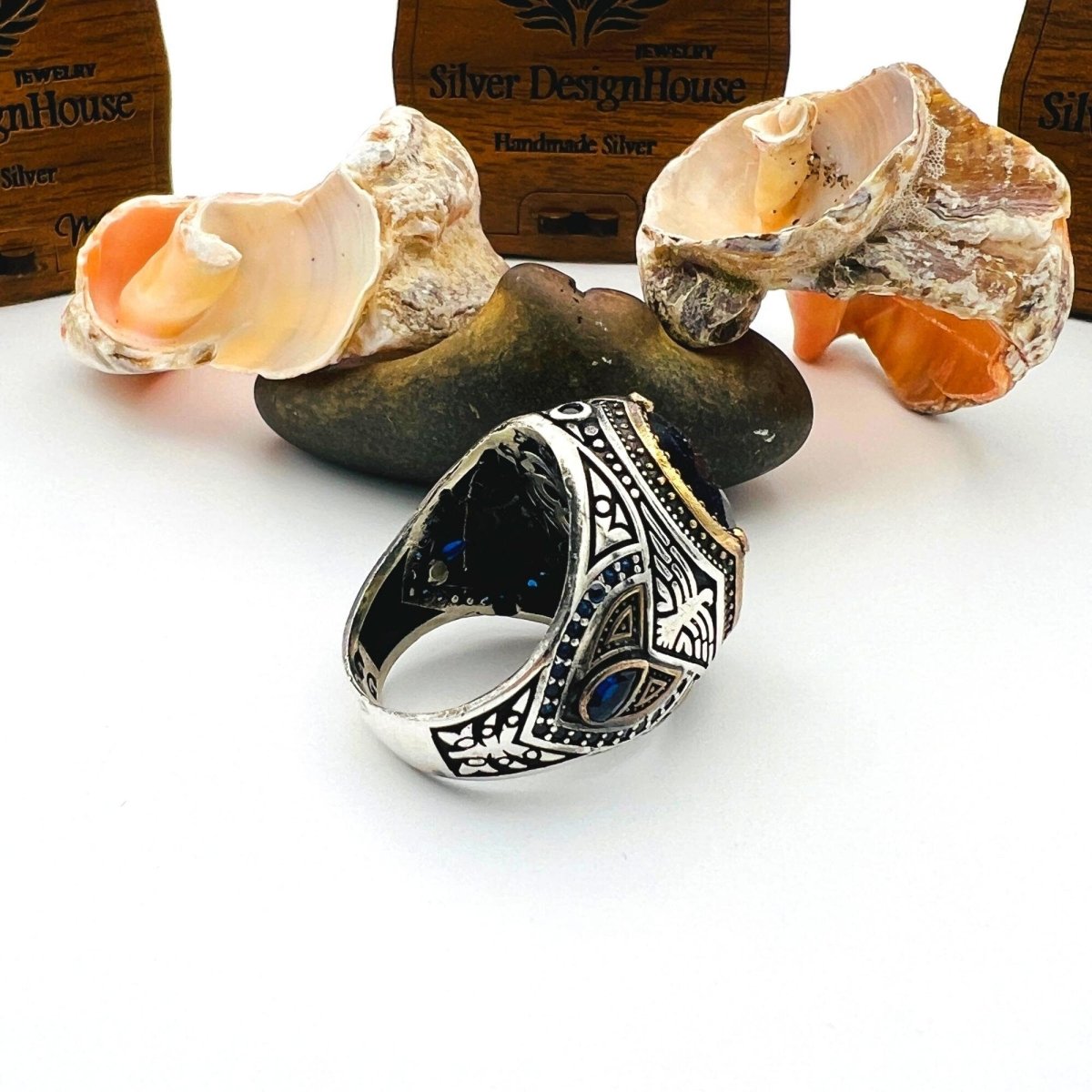 Men's Sandstone Oval Stone Silver Ring