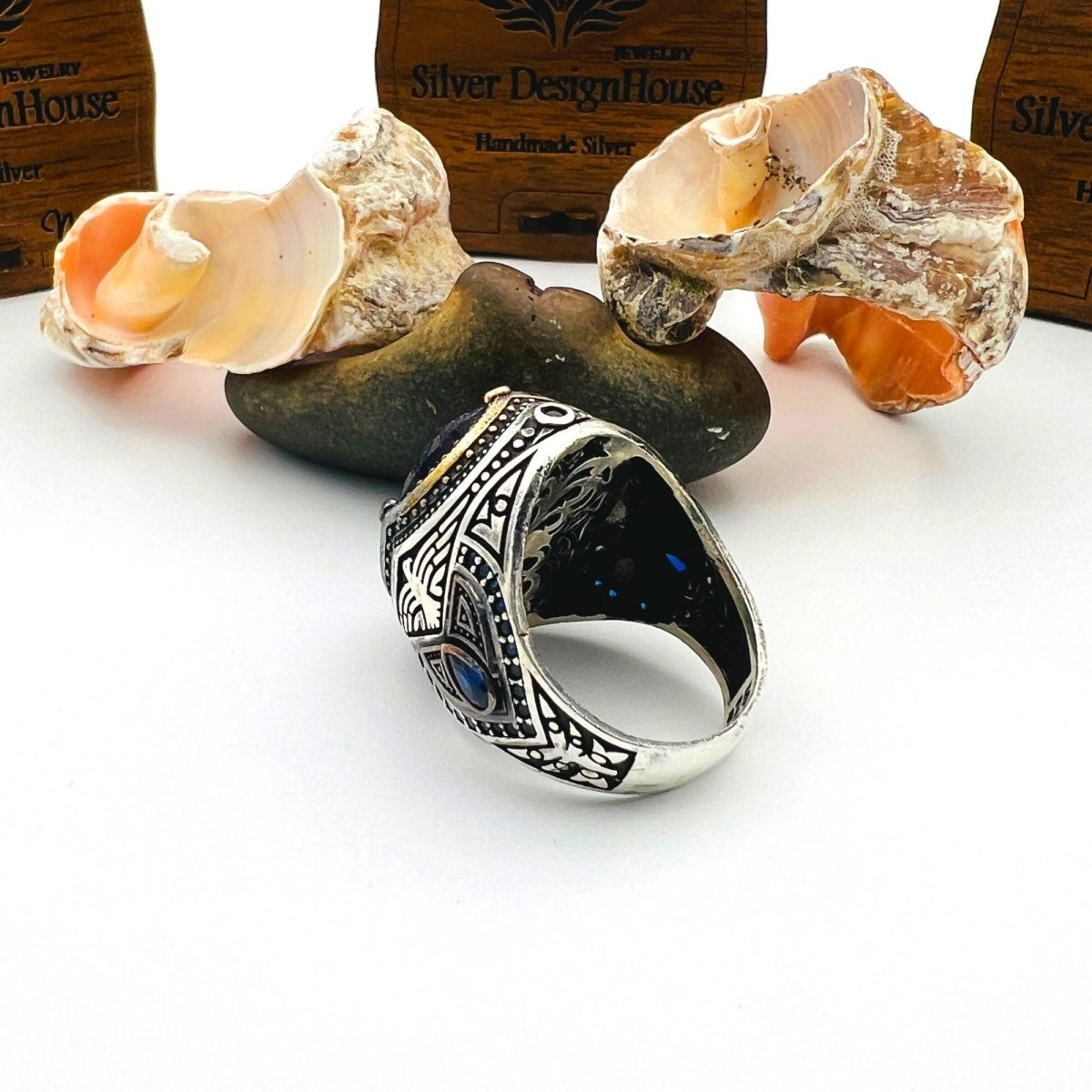 Men's Sandstone Oval Stone Silver Ring