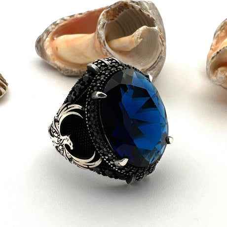 Men's Sapphire Stone Blue 925 Sterling Silver Ring