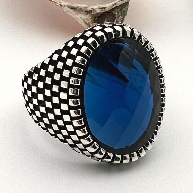 Men's Sapphire Stone Blue 925 Sterling Silver Ring