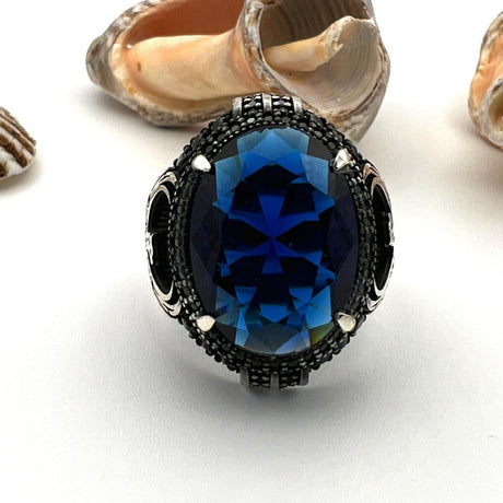 Men's Sapphire Stone Blue 925 Sterling Silver Ring