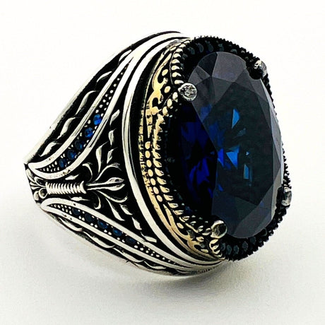 Men's Sapphire Stone Silver Ring