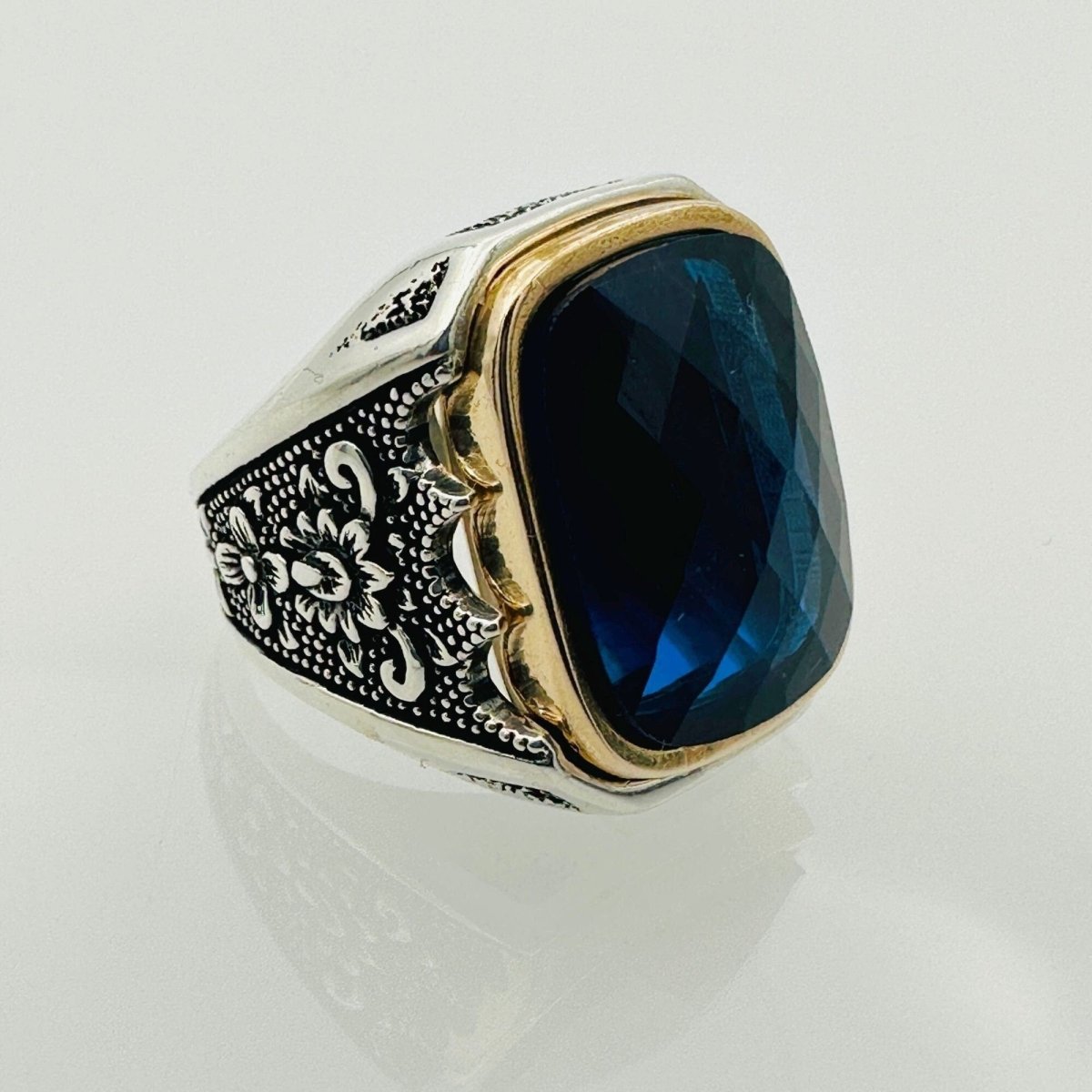 Men's Sapphire Stone Silver Ring