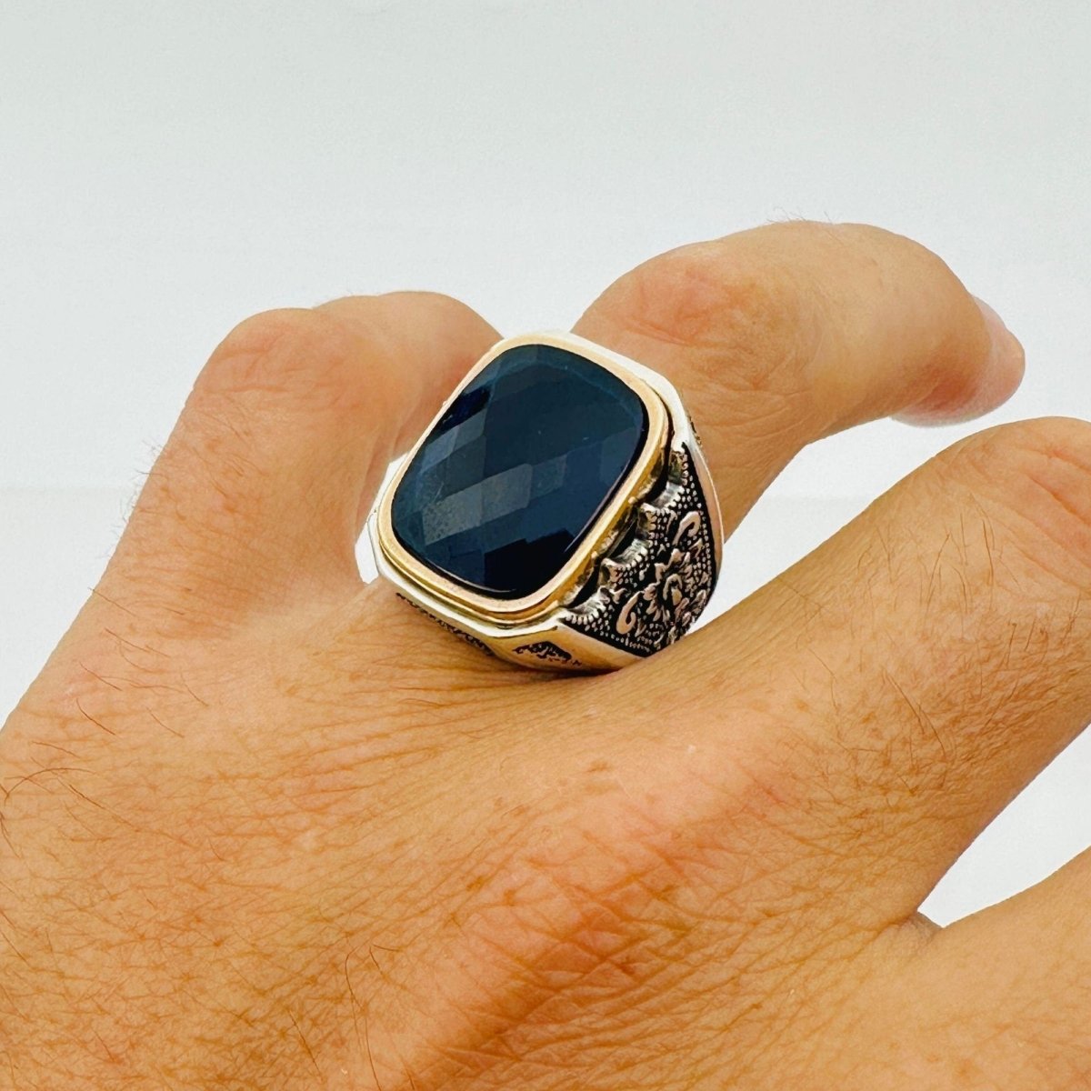 Men's Sapphire Stone Silver Ring