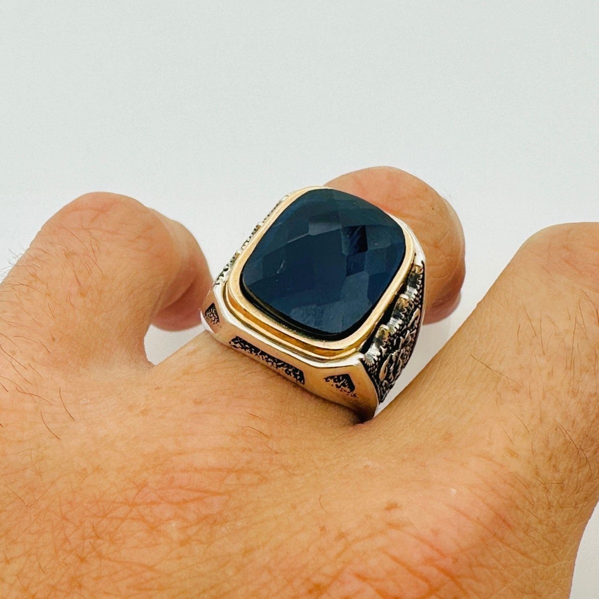 Men's Sapphire Stone Silver Ring