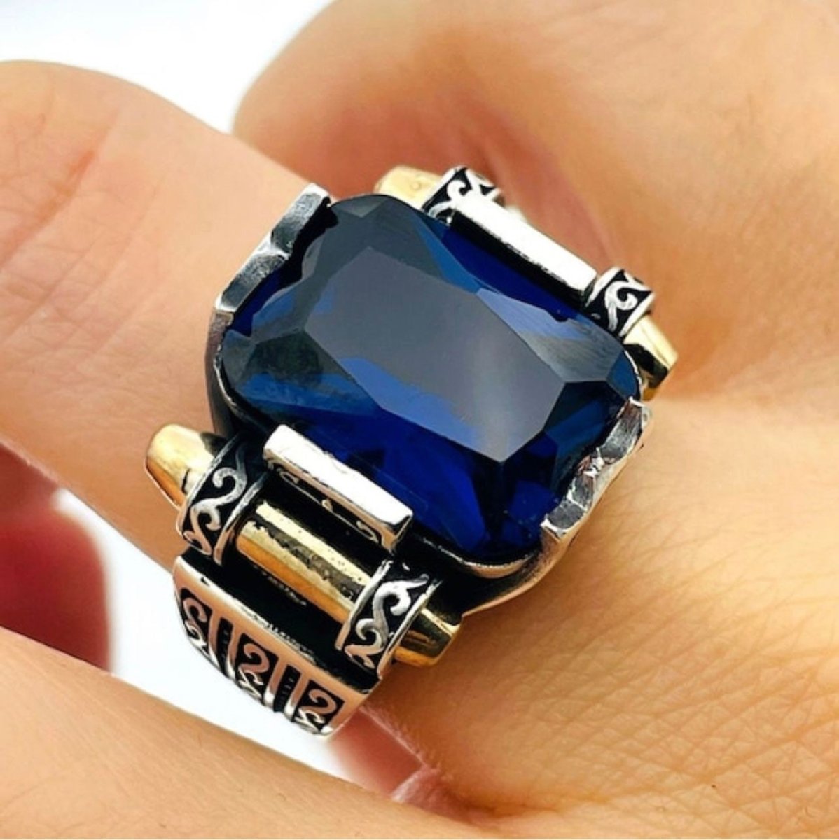 Mens' Sapphire Stone Silver Ring