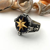 Men's Silver Agate Stone Compass Ring