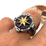 Men's Silver Agate Stone Compass Ring