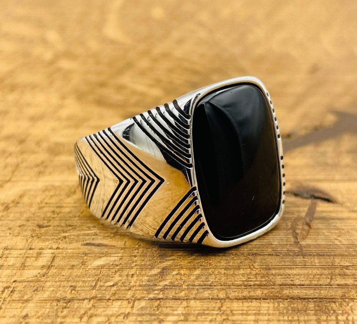 Men's Silver Ring with Black Onyx Stone