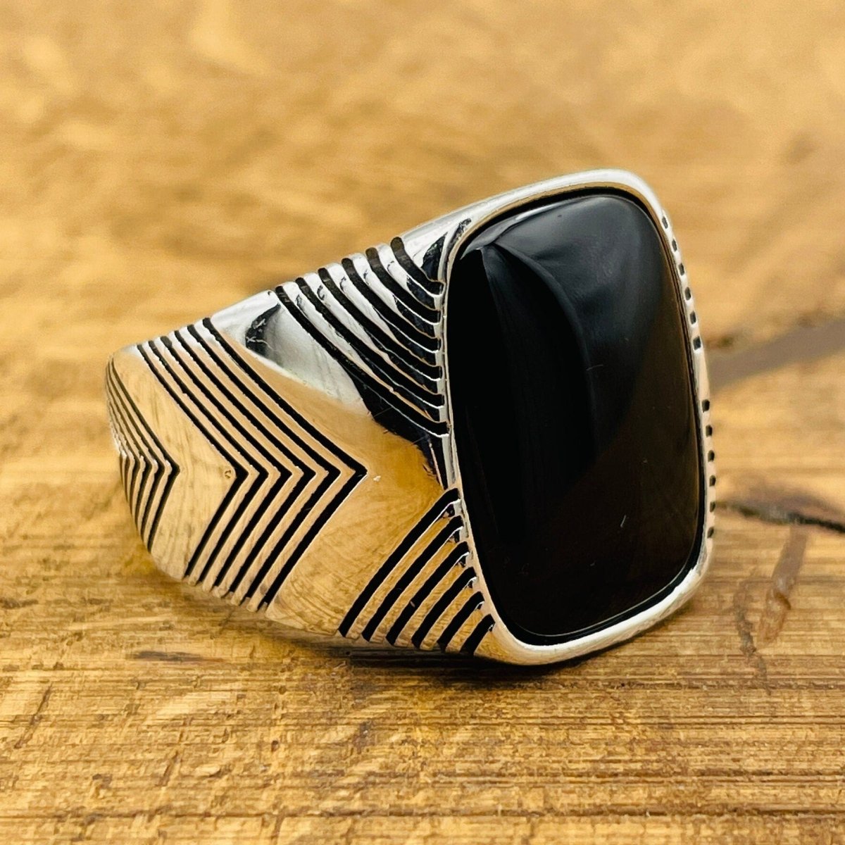 Men's Silver Ring with Black Onyx Stone