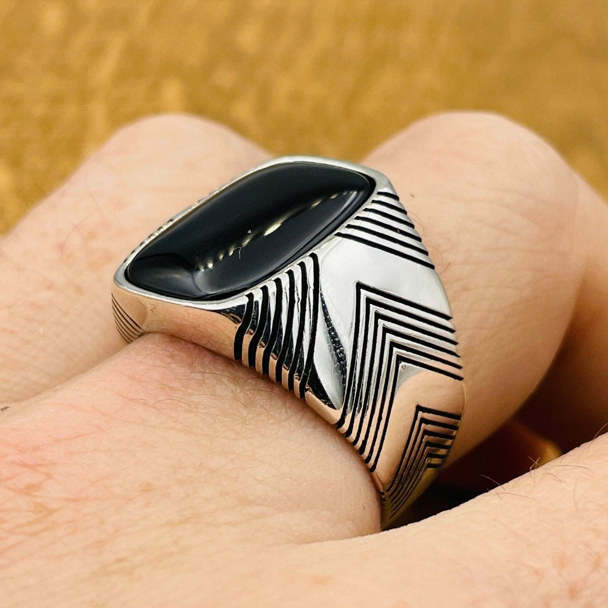 Men's Silver Ring with Black Onyx Stone