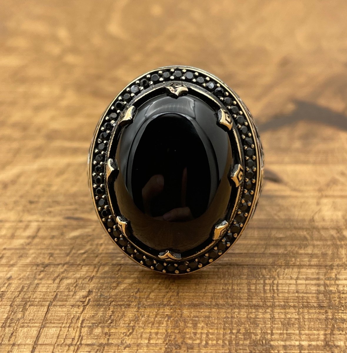 Men's Silver Ring with Black Topaz Onyx Stone