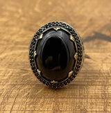 Men's Silver Ring with Black Topaz Onyx Stone