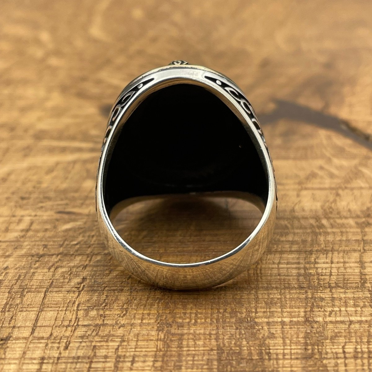 Men's Silver Ring with Black Topaz Onyx Stone