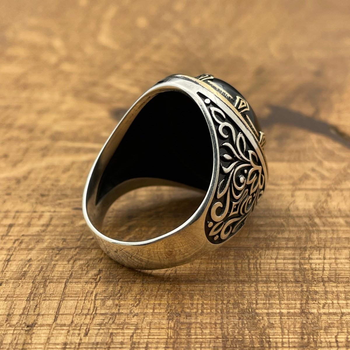 Men's Silver Ring with Black Topaz Onyx Stone