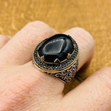 Men's Silver Ring with Black Topaz Onyx Stone