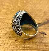 Men's Silver Ring with Blue Aquamarine Stone