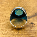 Men's Silver Ring with Blue Aquamarine Stone