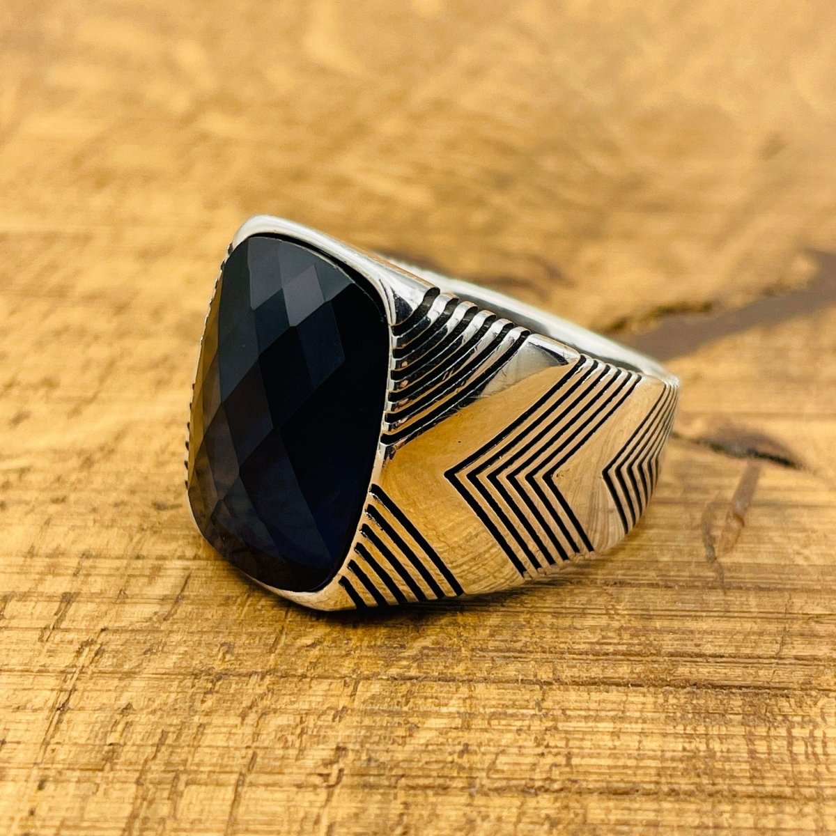 Men's Silver Ring with Blue Zircon Stone