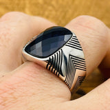 Men's Silver Ring with Blue Zircon Stone