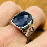 Men's Silver Ring with Blue Zircon Stone