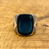 Men's Silver Ring with Blue Zircon Stone